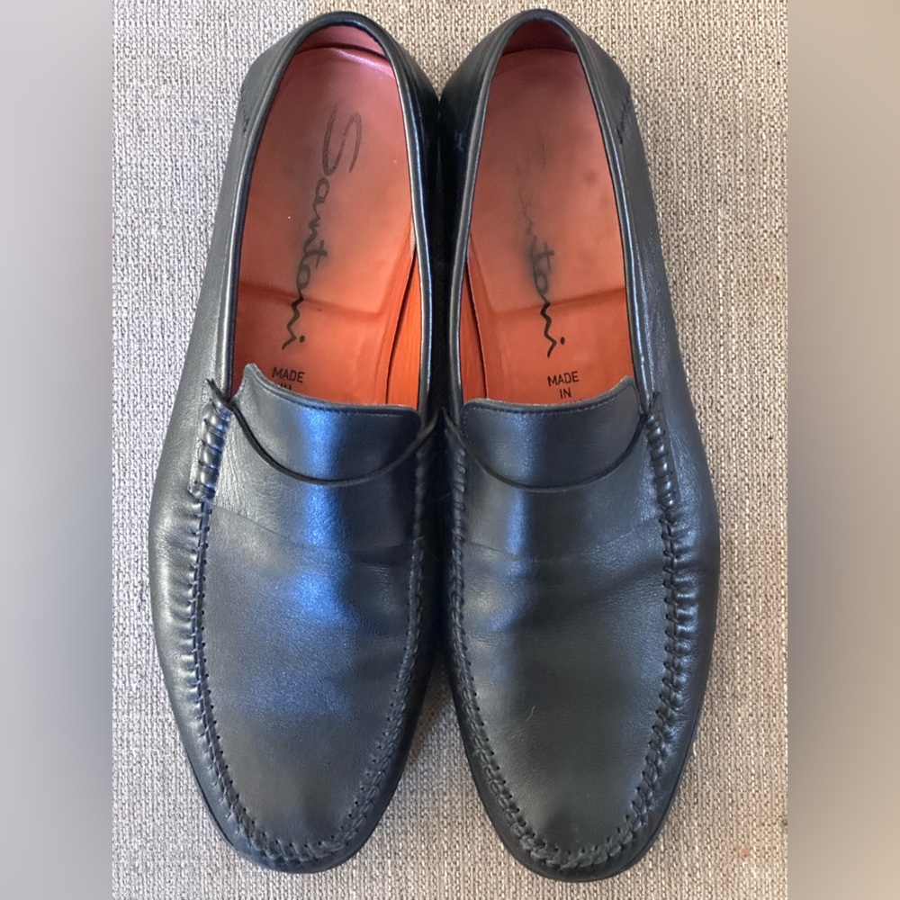 Santoni Black Leather Men’s Slip On Penny Loafers Size 13 D - Picture 13 of 15